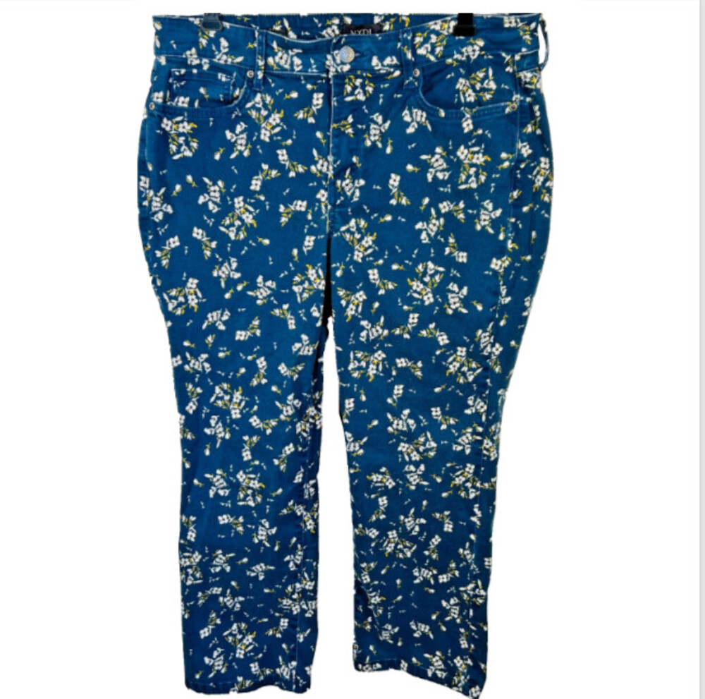 NYDJ - Women's 12P Cropped Jeans Blue White Floral Zip Fly 5-Pocket